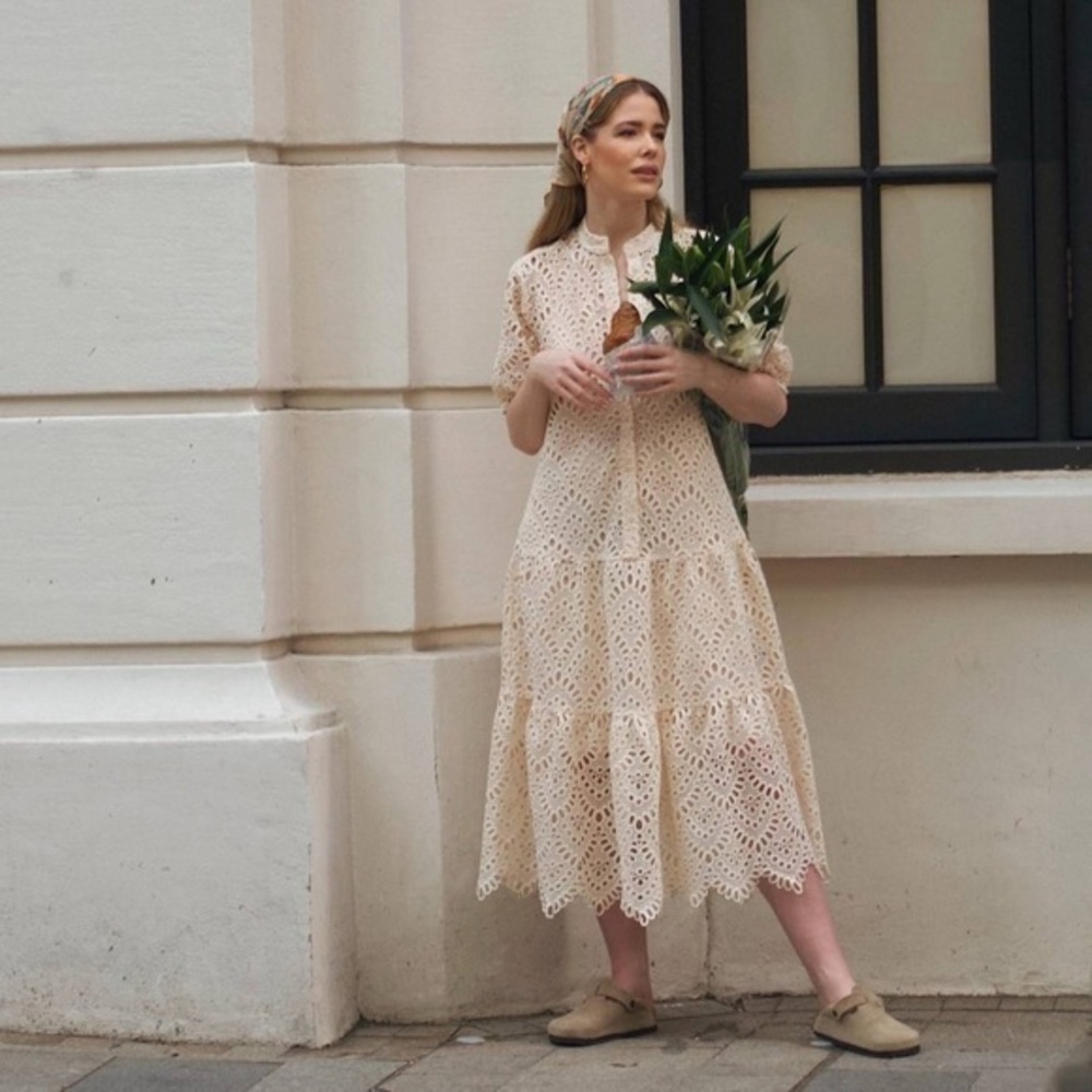 Ted Baker Lezzley White Eyelet Broderie Anglaise Midi Dress Size 3 M